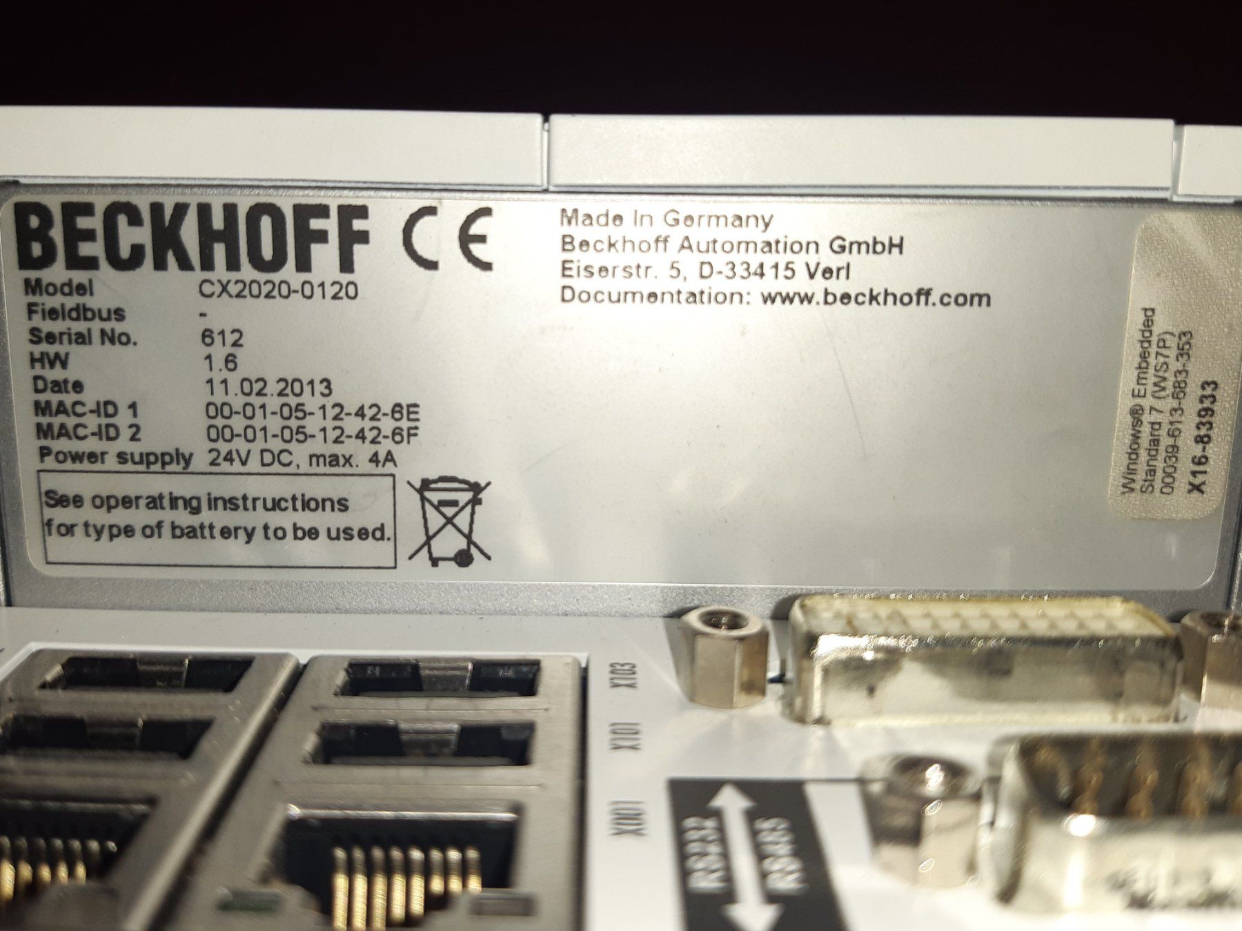 Beckhoff PCs: Beckhoff IPC CX2020-0120 – D'occasion à Lohn-Ammannsegg par Molch7 7