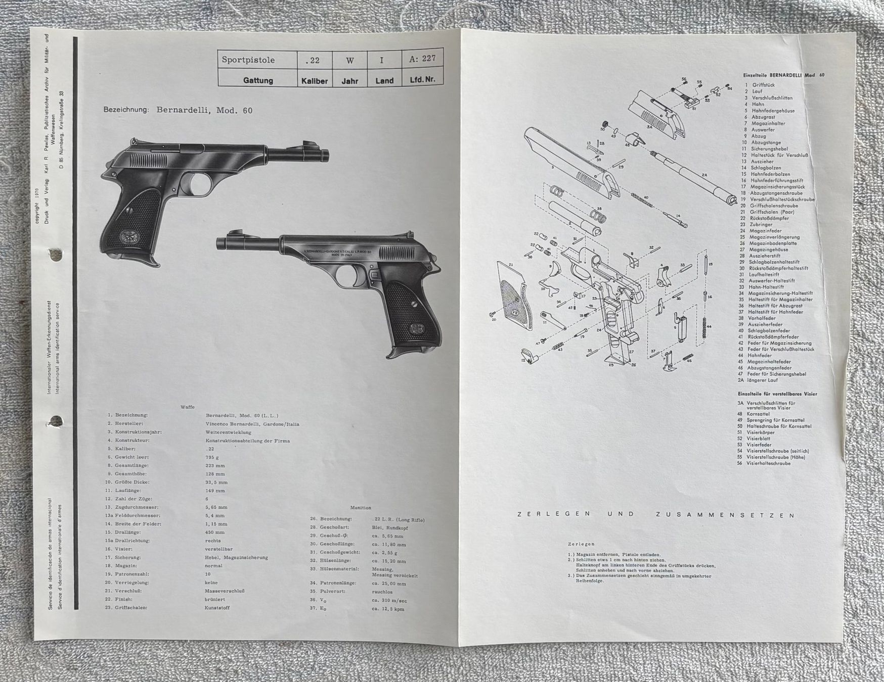 Stichwaffen: BERNARDELLI MOD 60 – Gebraucht aus Ostermundigen von wini63