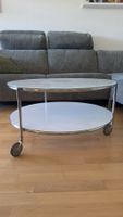 Coffee table round glass metal white on wheels used