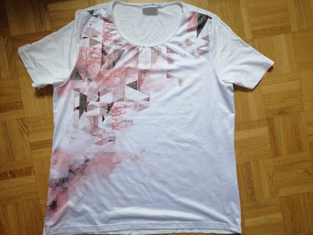 Damen Shirt Grösse 46 Weiss Rosa Muster Print Dreiecke locke