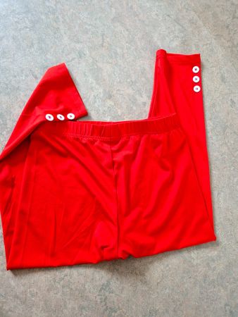 LEGGINGS HOSE ROT WEISS KNÖPFE S 36 CAPRIHOSE TOP MIT SHIRT
