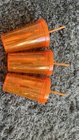 3er Set Orange Trinkbecher mit Strohhalm, Unbenutzt