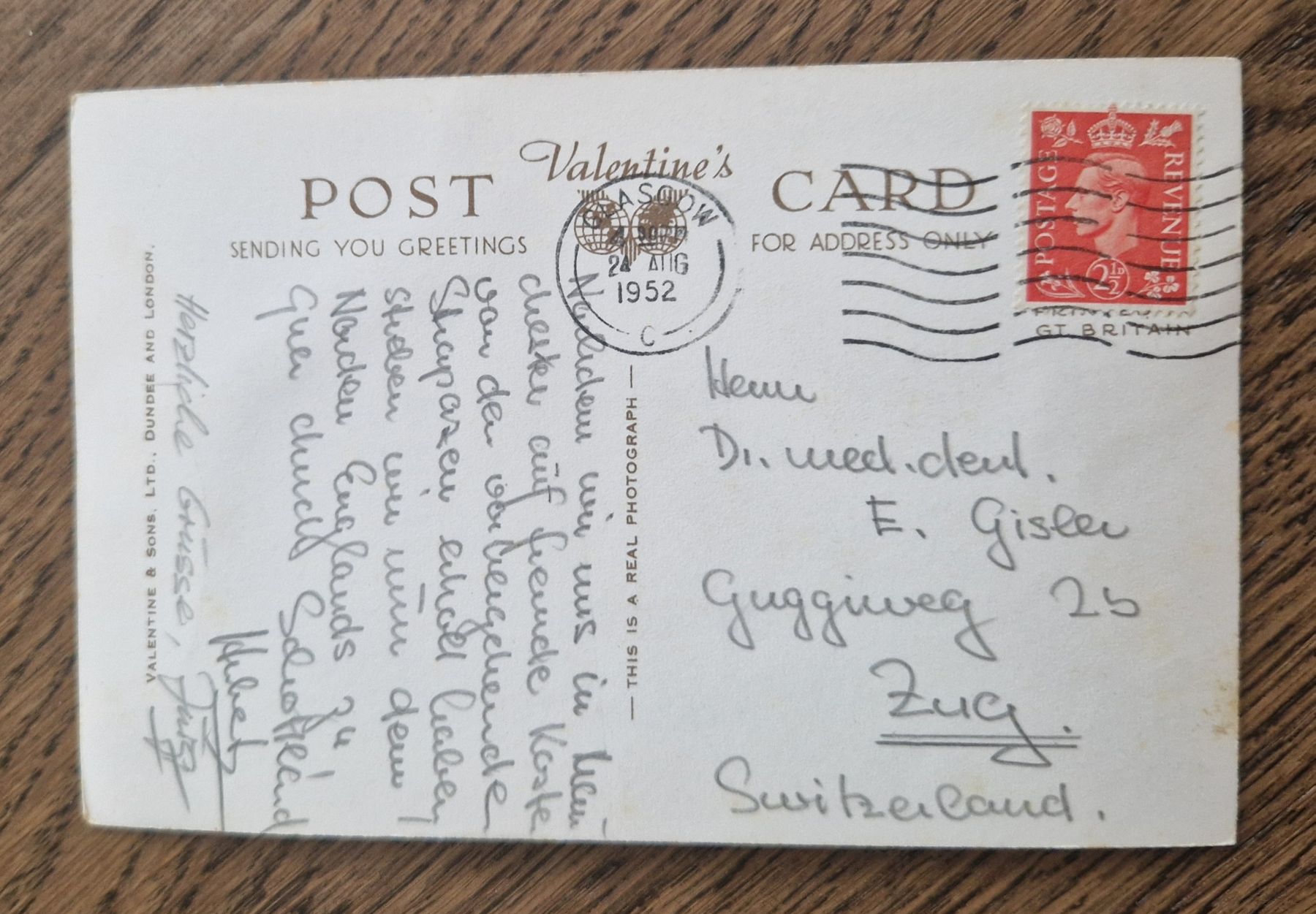 Cartoline postali: Glasgow Oldtimer, an Dr. Gisler Zug 1952 – Usato da Ebikon venduto da Donar50 1