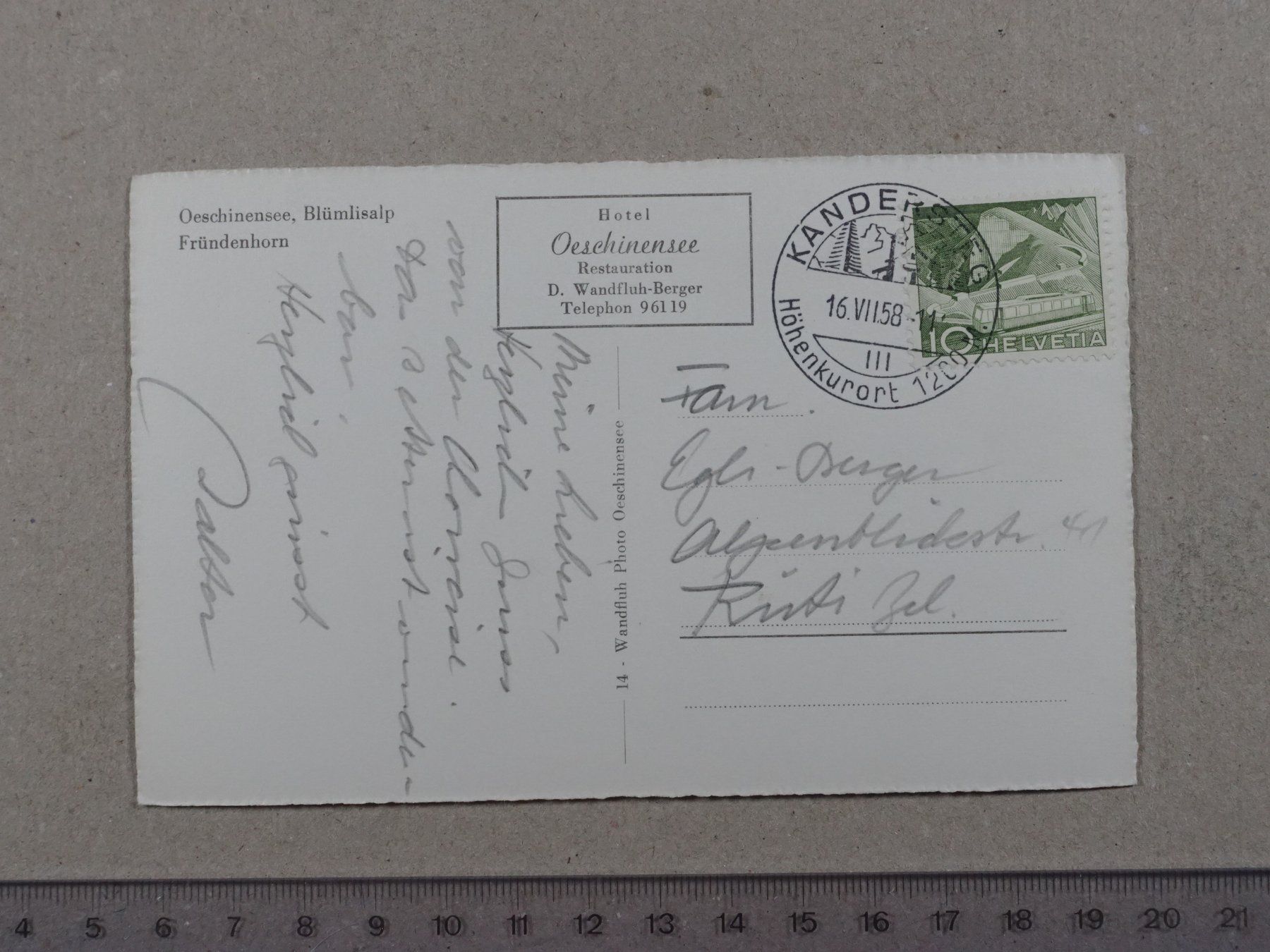 Cartoline postali: Oeschinensee, Kandersteg, 1958 – Usato da Lenzburg venduto da fh1 1