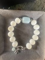 Armband mit Weisser Achat und Aquamarin. Handarbeit