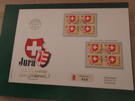 Schweiz Briefmarke Ersttagsbrief Delemont Jura 23. Kanton...
