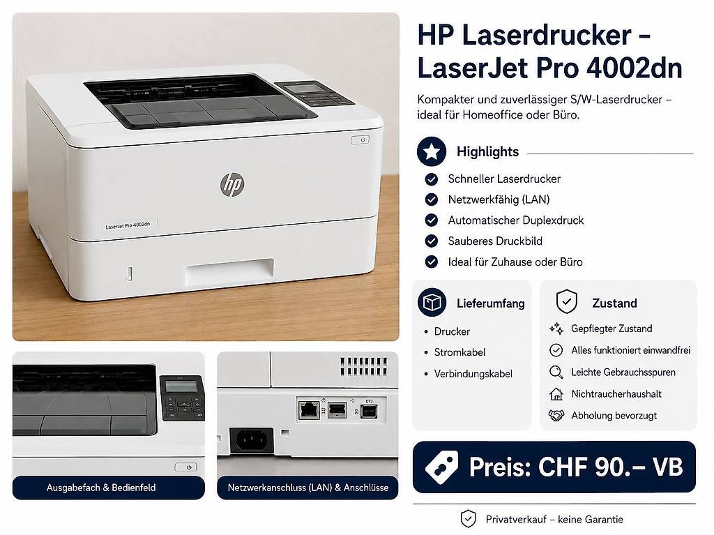 Hewlett Packard Stampanti: HP LaserJet Pro 4002dn  S/W-Laserdrucker mit Duplex & LAN – Usato da Eclépens venduto da L49