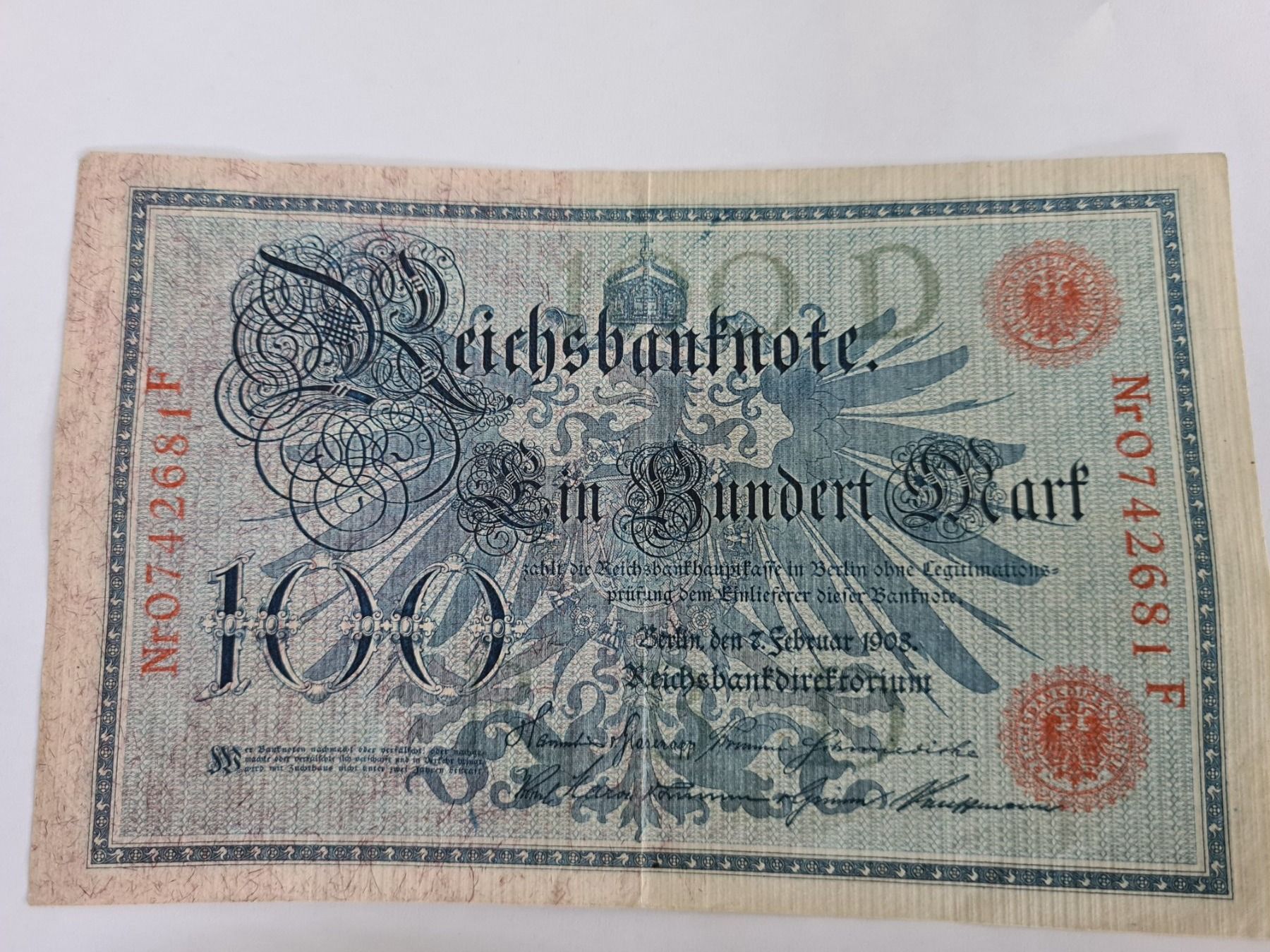 Banconote: Alte deutsche Banknote 100 Mark 1908 – Usato da Allschwil venduto da Virgo 2
