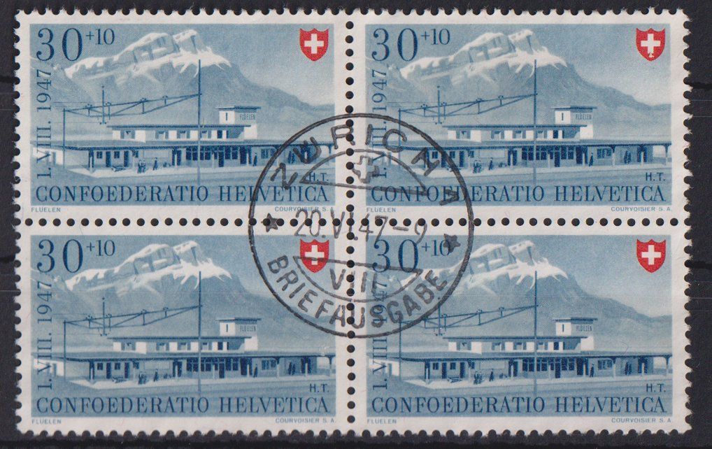 Tutti i francobolli: Pro Patria 1947: 4erblock Höchstwert - Kat. 80.-- – Usato da Eschlikon TG venduto da PhilCon
