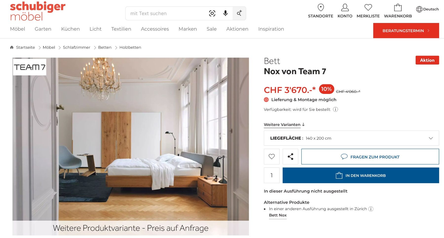 Team7 Letti: Team 7 Nox bed with electrical tempur slatted + night-table – Usato da Weiach venduto da A.Hatem 7