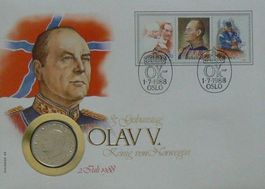 Numisbrief 85. Geburtstag Olav V - König von Norwegen Münze