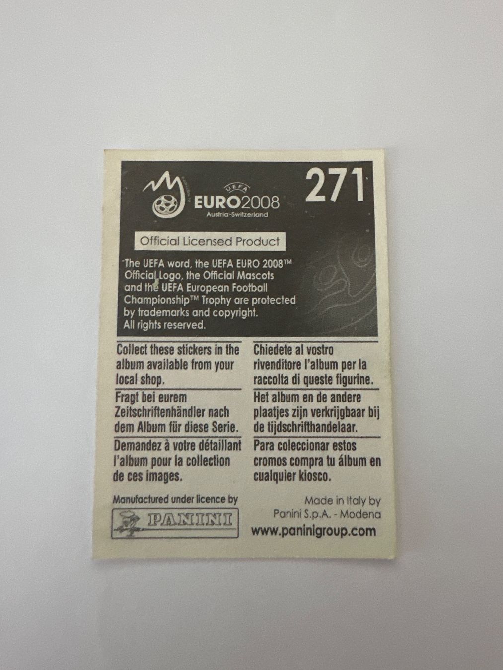 Panini Cartes à collectionner: Panini UEFA EM 2008 Sticker - Nr. 271 – D'occasion à Sulz AG par DealWerk 1