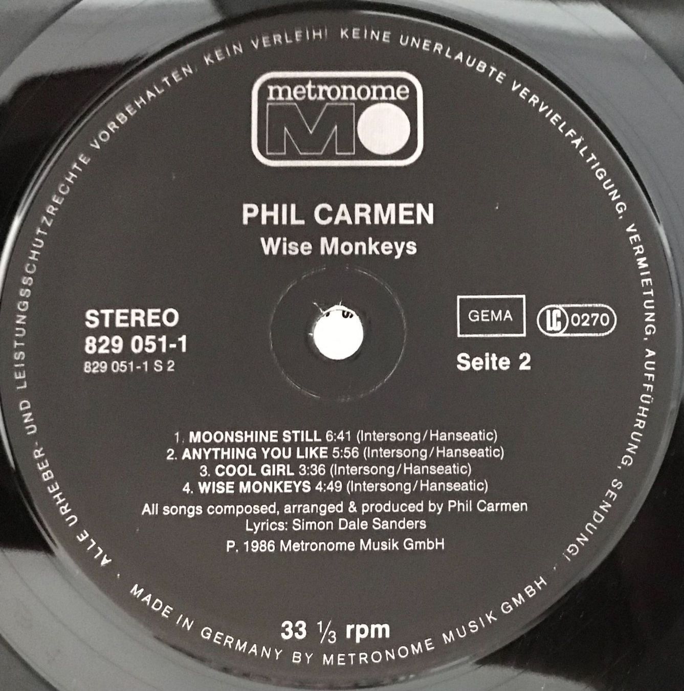 Vinyles: PHIL CARMEN - WISE MONKEYS - 33 Tours – D'occasion à Bussigny par vinyl-pas-cher 3