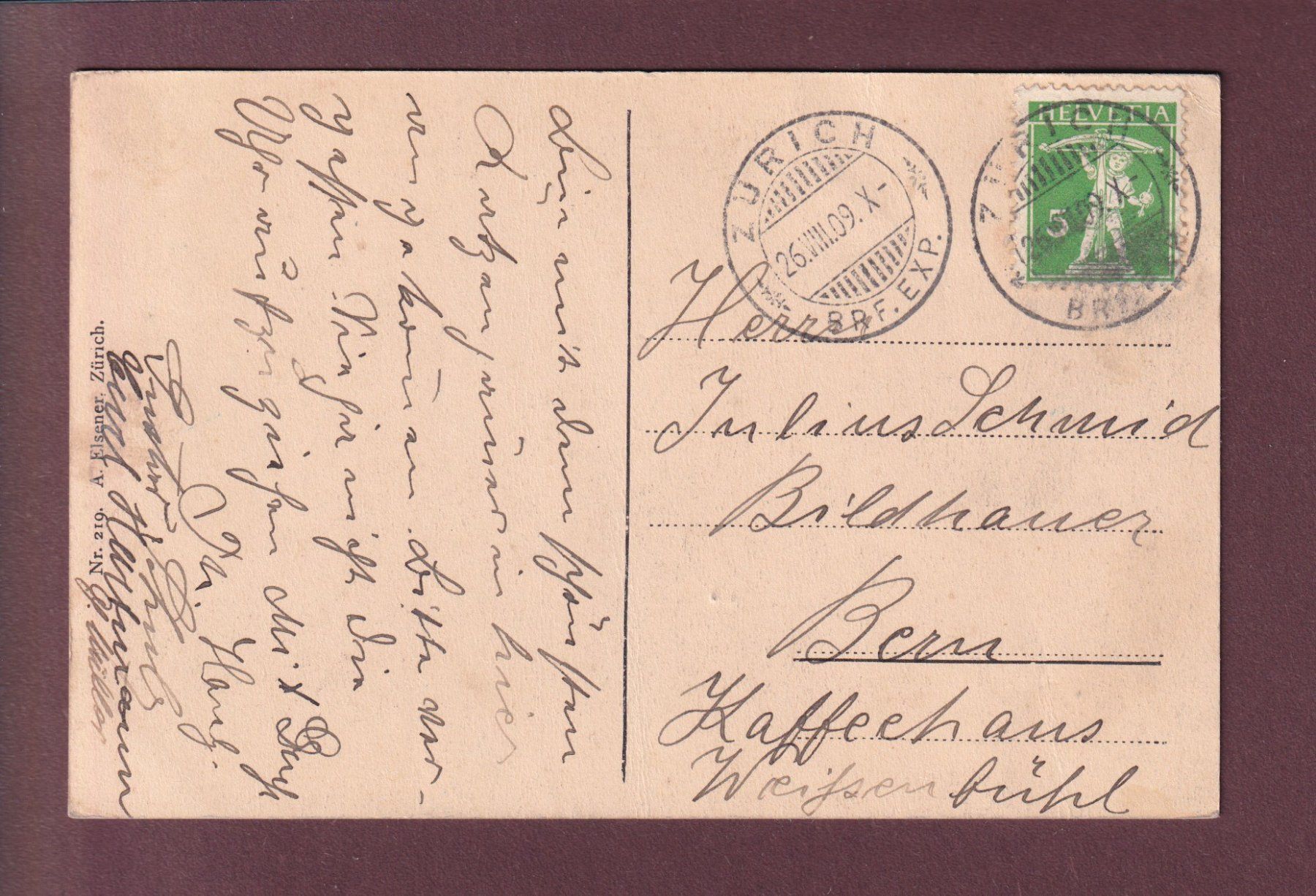 Cartoline postali: ZÜRICH - Platzpromenade - 1909 – Usato da Pully venduto da nicecards 1