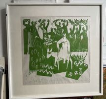 Originale Linolschnitt Grafik, signiert, von 1968, Rarität!