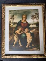 Ancienne estampe religieuse, Vierge à l'Enfant dorée