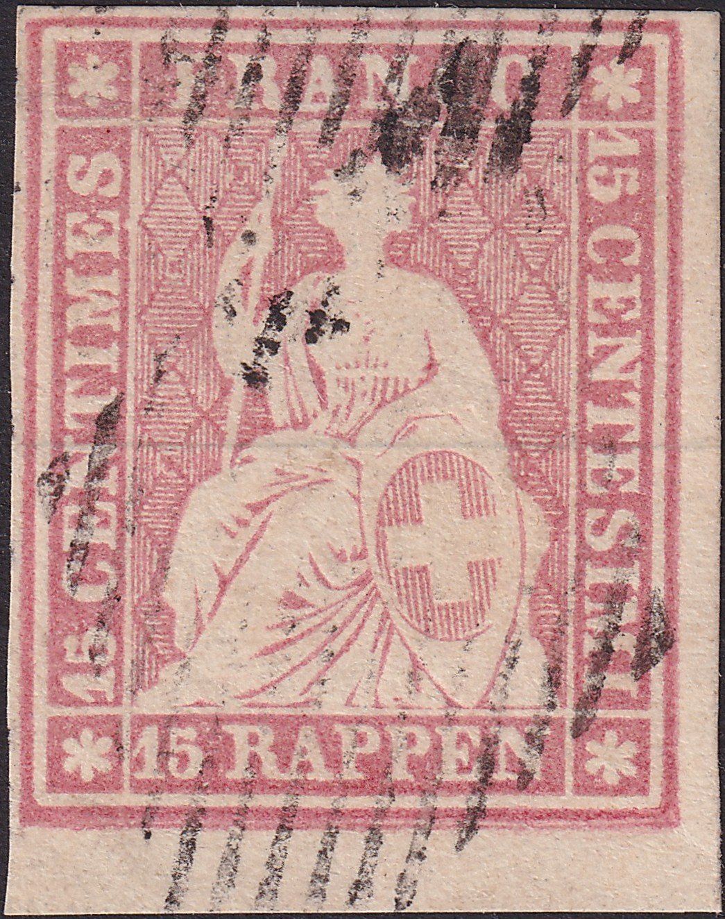 Alle Briefmarken: 24B (24B1.b), überrandig geschnitten mit Bogenecke, TOP !! – Gebraucht aus Sursee von Luzernerraute