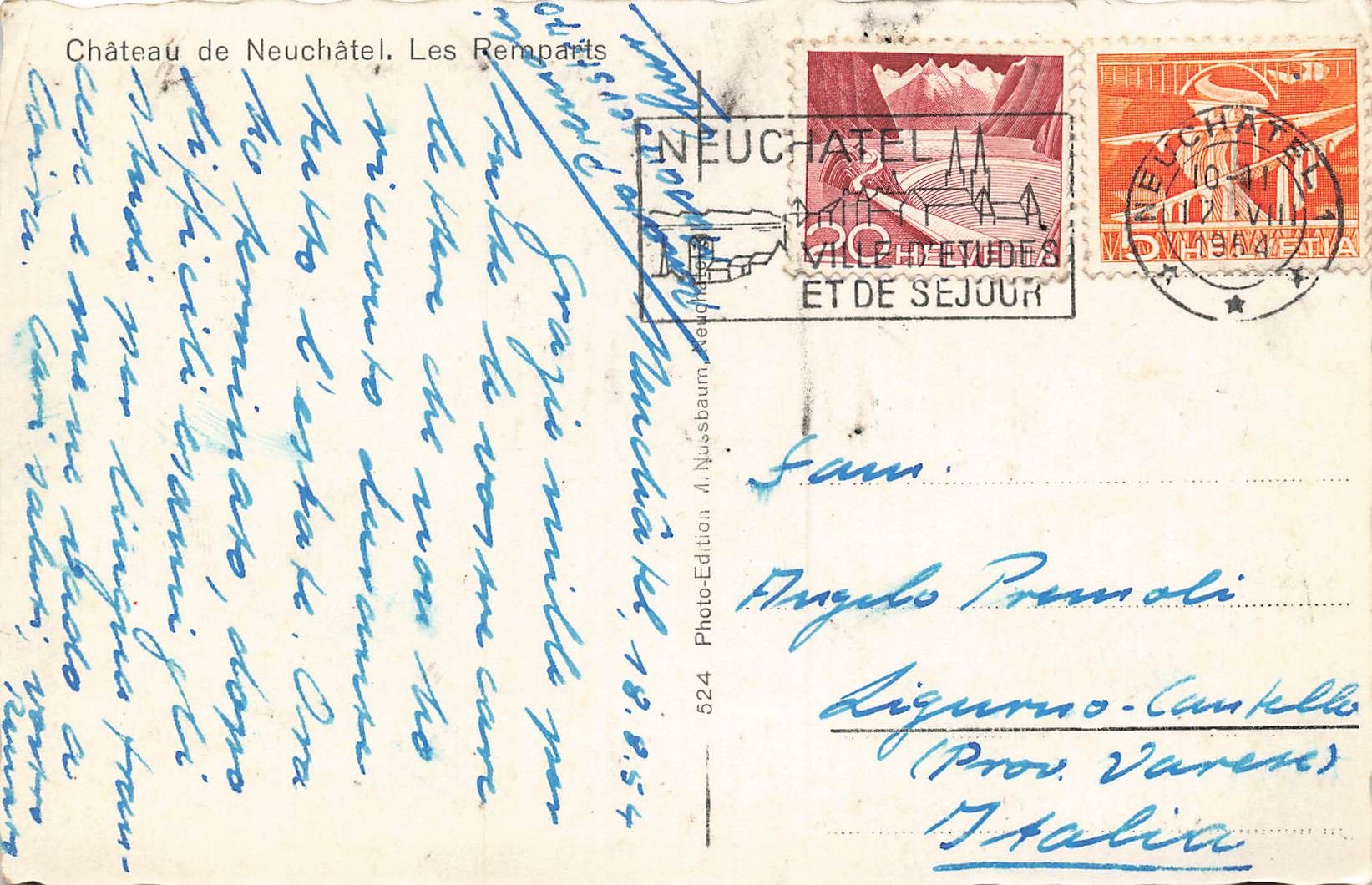 Cartoline postali: Chateau de Neuchâtel les remparts – Usato da Biasca venduto da Blenio71 1