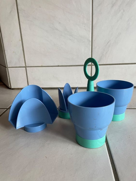 Serviteur apéritif Tupperware vintage style Memphis bleu rouge jaune - Arts de la table