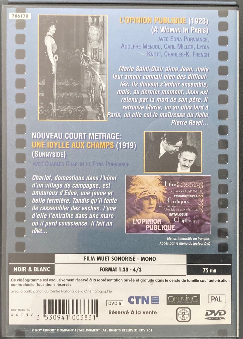 Tutti i DVDs: CHARLES CHAPLIN - L'OPINION PUBLIQUE – Usato da Poliez-Pittet venduto da Newtown-Records 1