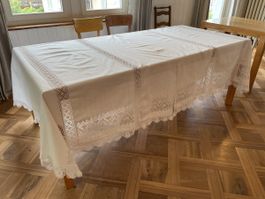 Tischtuch ca 170x 280cm  Leinen mit Spitzen alt
