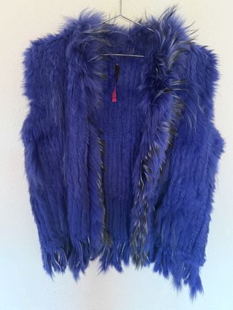 Royal Blue Genuine Fur Jacket - 90% Rabbit Fur & 10% Raccoon