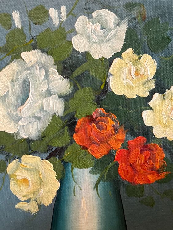 Gemälde: Blumenölgemälde, Rosen in Vase, Vintage Wandkunst – Gebraucht aus Basel von Kaffee_und_Kunst 1