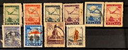 Polen 1945-1955 Flugpost Warschau Flugzeuge 10V GEST Lot
