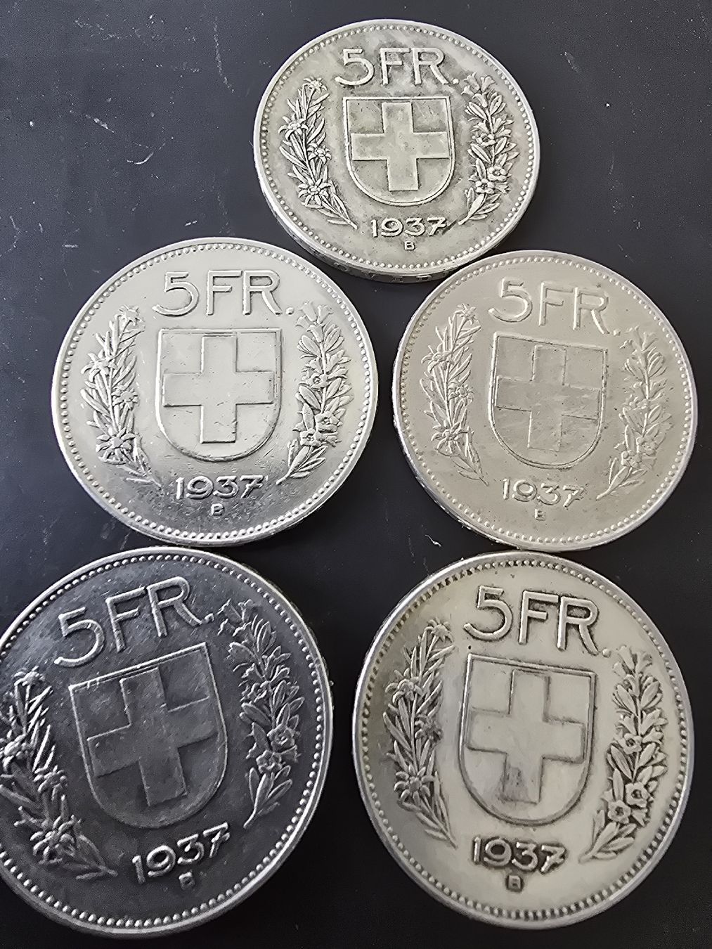 Alle Münzen: LOT 5LIBER 5STK 1937 – Gebraucht aus Pfäffikon SZ von 26.4.14.17.25
