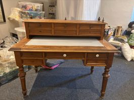 Bureau secrétaire ancien bois tiroirs plateau gris