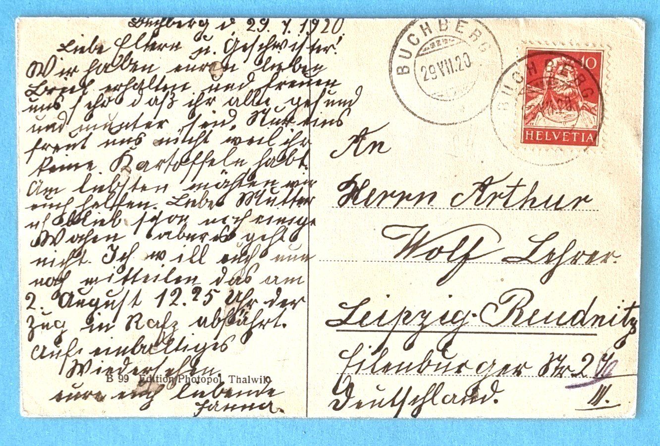 Cartoline postali: Buchberg (SH) - 1920 – Usato da Rothrist venduto da RROENK 1