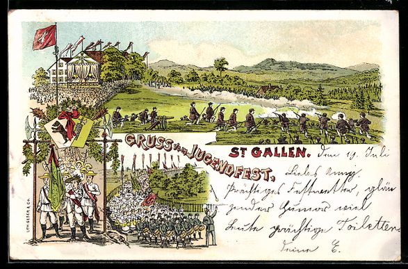 Cartoline postali: Litho St. Gallen, Jugendfest, Linieninfa – Usato da Berlin venduto da bartko-reher
