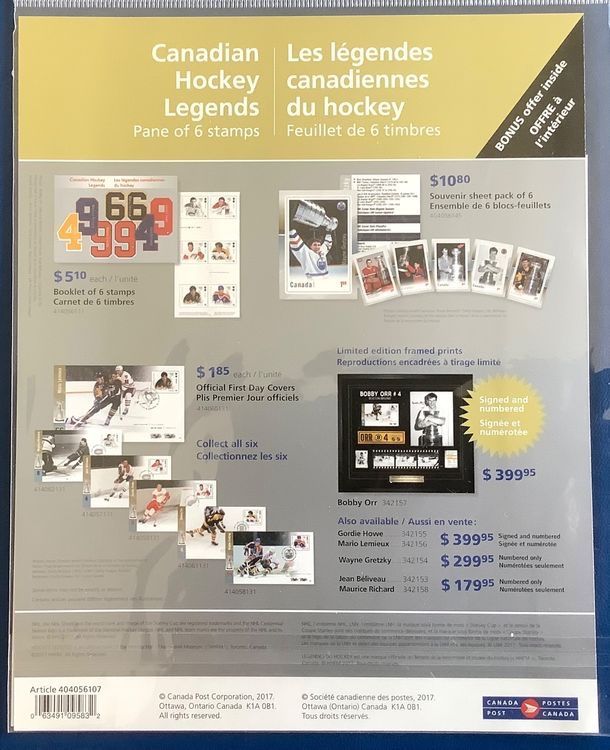 Alle Briefmarken: 2017 Kanada / Kanadische Eishockey-Legenden Block ** – Neu (gemäss Beschreibung) aus Liestal von Skunk02 1