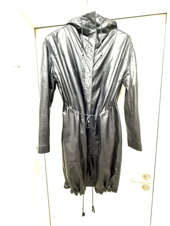 Leder Parka mit Kapuze schwarz gebraucht guter Zustand