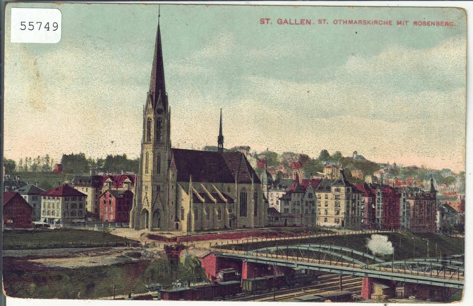 Cartoline postali: St. Gallen - St. Othmarskirche mit Rosenberg – Usato da Ettingen venduto da Kartenplanet