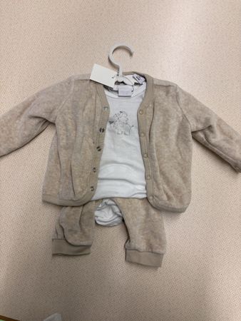 Baby Set Smile beige mit Elefanten Motiv Grösse 62/68
