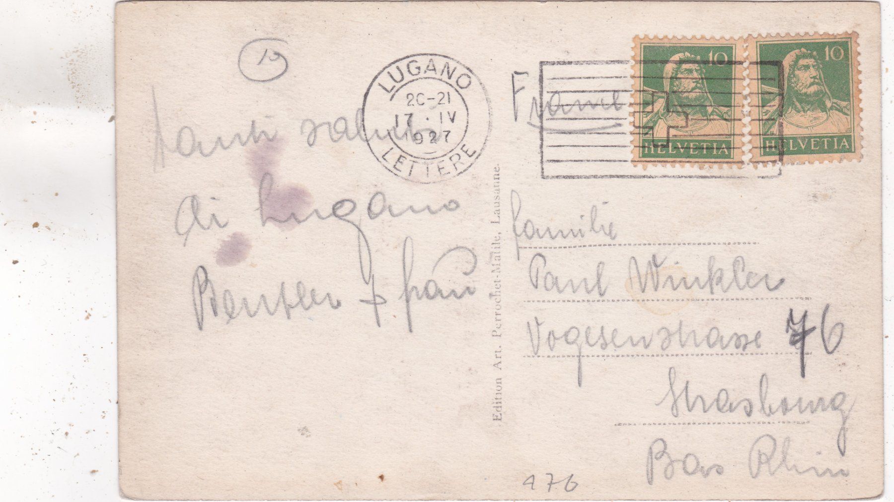 Cartoline postali: Monte Brè vista da Lugano 1927 – Usato da Herisau venduto da Lisegrat2008 1