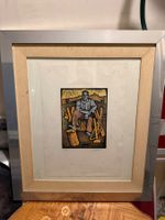 Gravure originale encadrée homme assis p du. 80x70