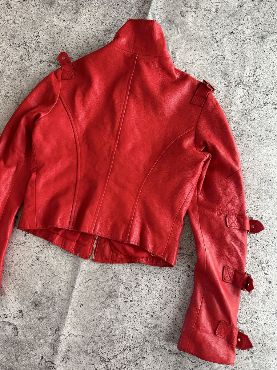Giacche: Red Leather Biker Jacket, Italian Design - Cool Now! – Usato da Zürich venduto da megastored 7