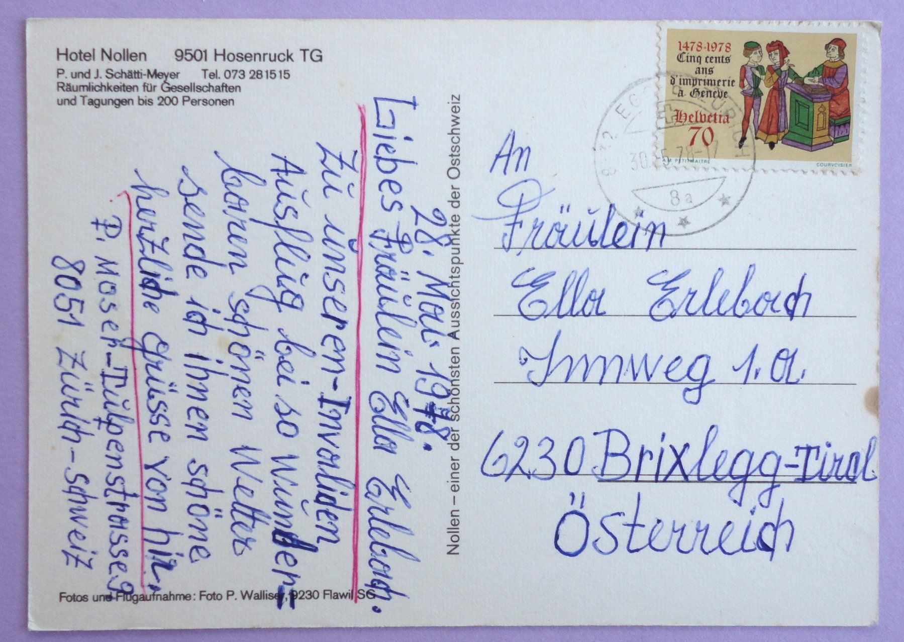 Cartoline postali: Hotel Nollen, Hosenruck – Difettoso da Fétigny venduto da Billy2miny 1