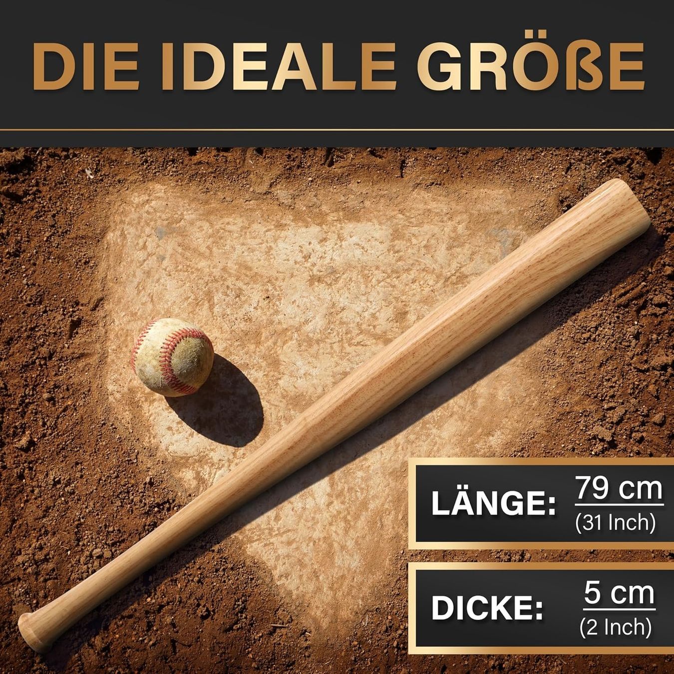 Baseball: Baseballschläger Holz 79 cm rutschfester Griff Training – Neu und originalverpackt aus Hundwil von Pakethase 2