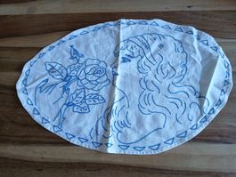 Vintage Embroidered Placemat, Lady with Rose, Unique!