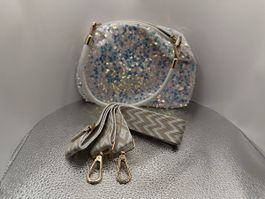 Glitzer-Handtasche, klein, Pailletten,weiss neuwertig - TOP