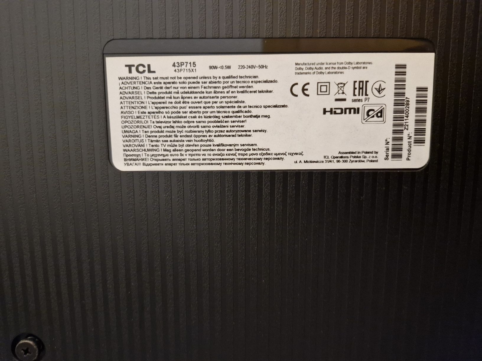 Fernseher: TCL 43P715 TV – Gebraucht aus Detligen von ValentinoV 2