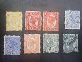 Alte Briefmarken: Queensland, verschiedene Werte!