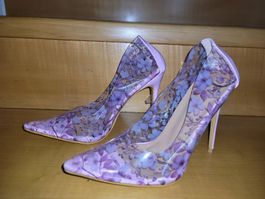 Blumenmuster Heels, Transparent shoe, flower power lady shoe