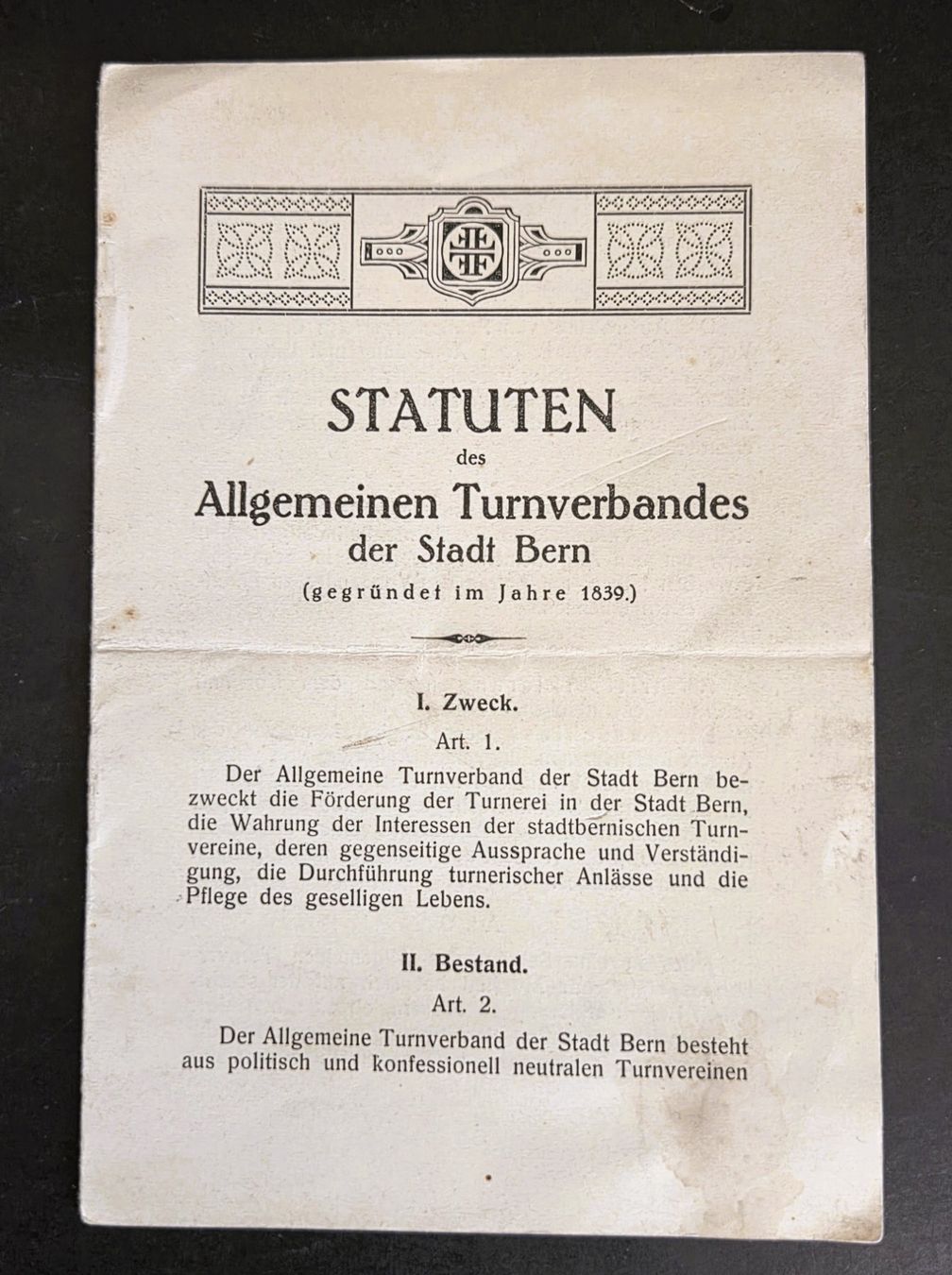 Riviste & Magazine: Bern Turnverband Statuten 1933 Dokument Original – Usato da Tavannes venduto da Cire