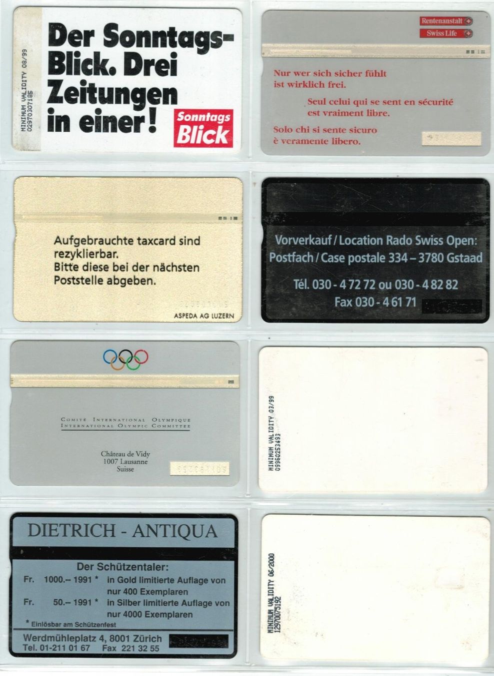 Schede telefoniche: 8 Taxcards – Usato da Zürich venduto da Tolima194 1