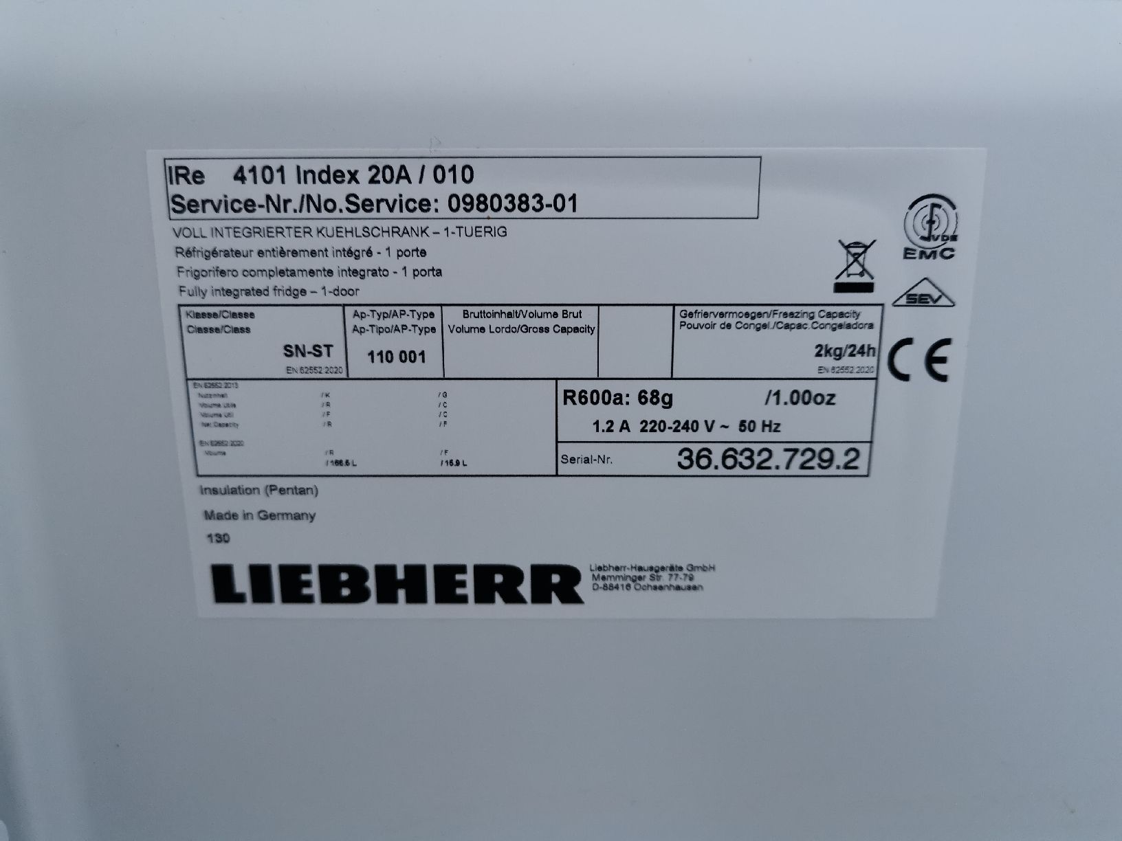 Liebherr Frigoriferi: Liebherr Einbau-Kühlschrank – Usato da Liebefeld venduto da andrea8888 1