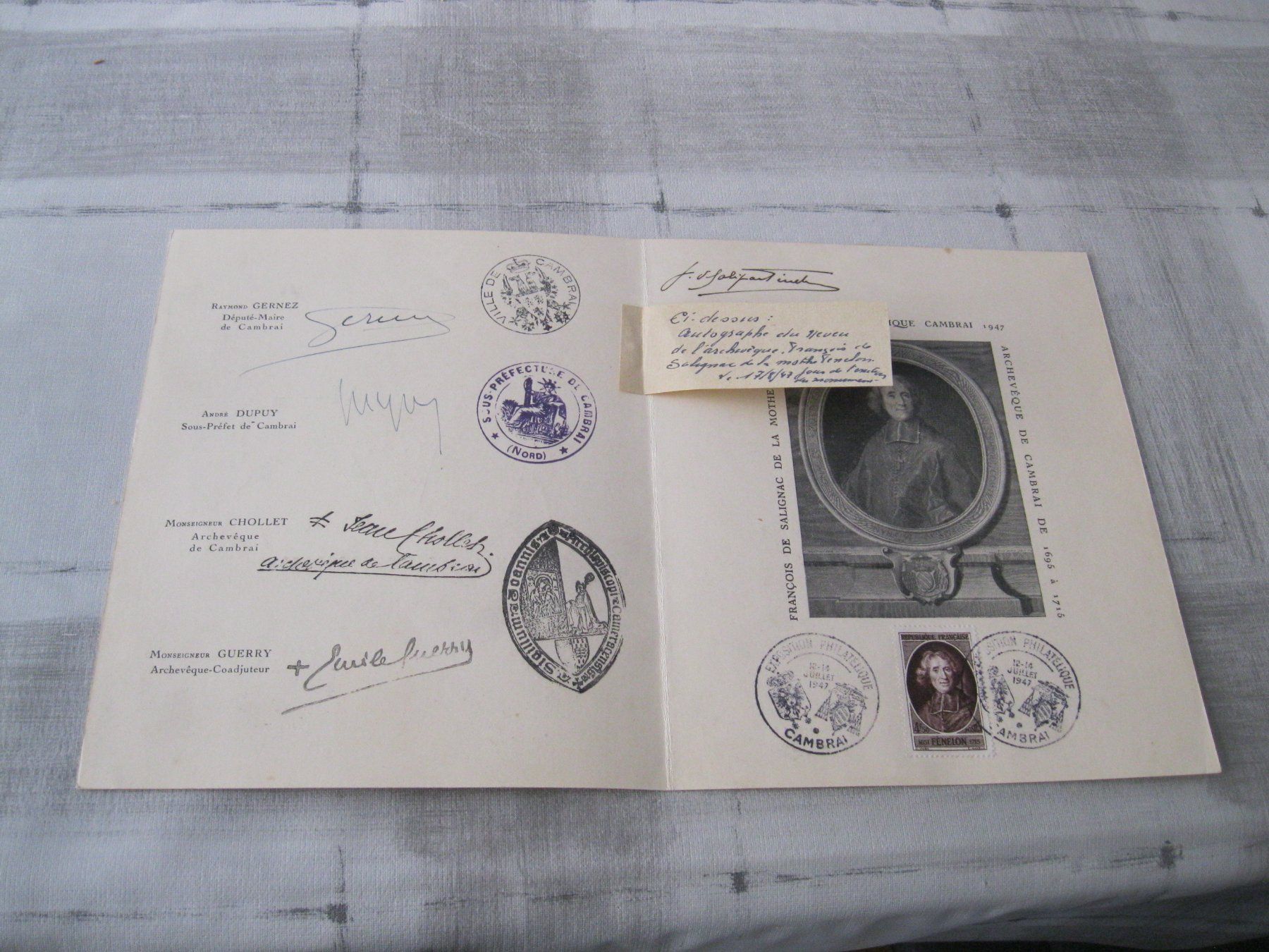 Documenti: exposition philatélique Cambrais, juillet 1947 – Usato da Delemont venduto da toutdubon11